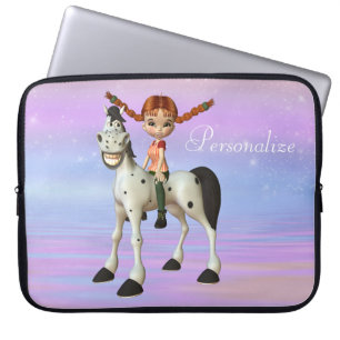 Cute Horse & Girl Personalised Laptop Sleeve