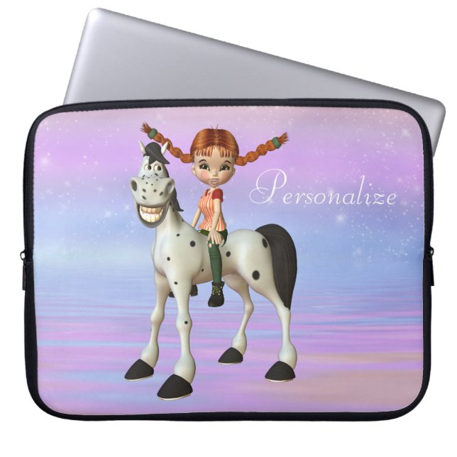 Cute Horse & Girl Personalised Laptop Sleeve (Front)