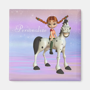 Cute Horse & Girl Personalised Magnet