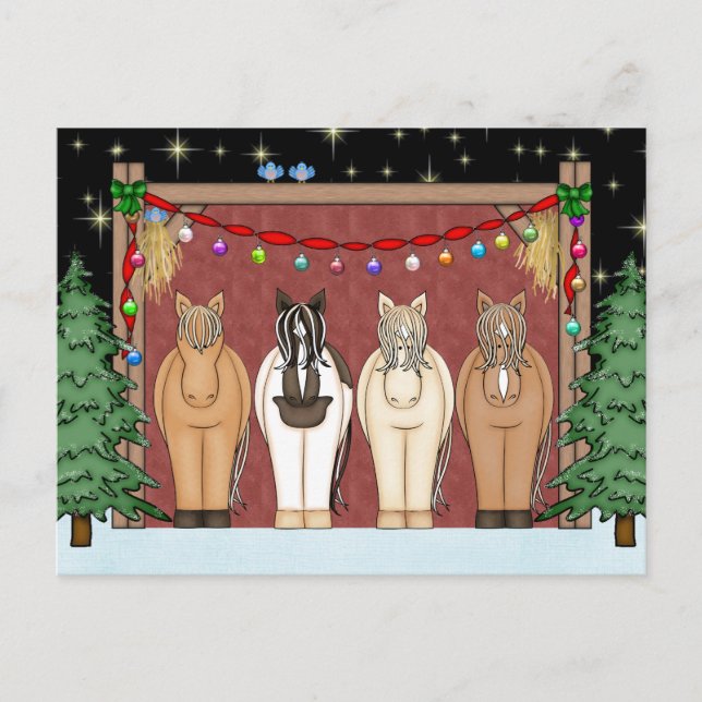 Cute Horse Herd Happy Holidays Christmas Holiday Postcard (Front)