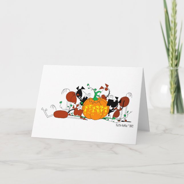 Cute Horse Herd with Carved Pumpkin Card (Front)