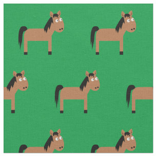 Cute Horse Kid Baby Nursery Green Fabric