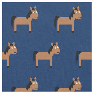 Cute Horse Kid Baby Nursery Navy Blue Fabric