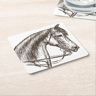 Cute Horse Lover Country Western Farm Equestrian Square Paper Coaster