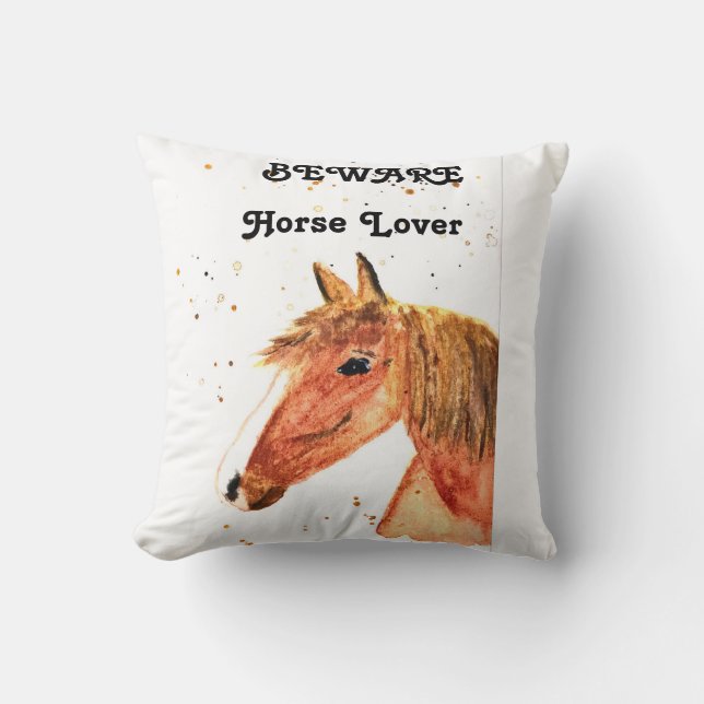 Cute horse lover girl modern watercolor girl  cushion (Front)