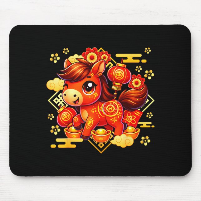 Cute Horse Lunar Chinese New Year 2026 Men Women K Mouse Pad (Front)
