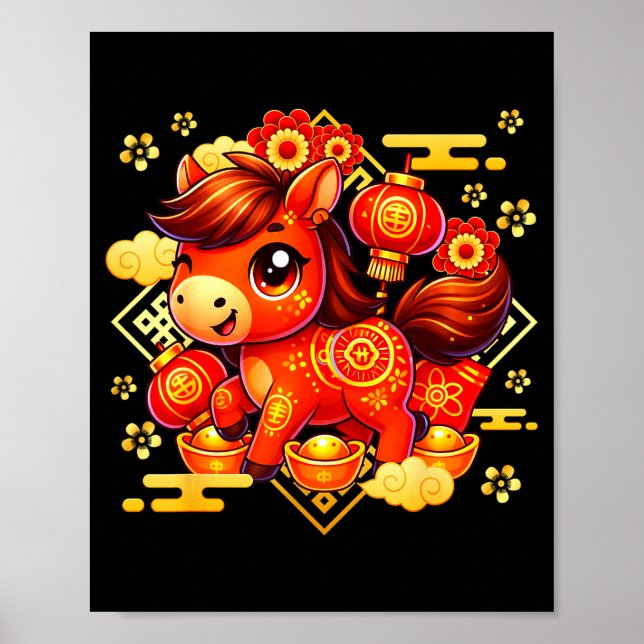 Cute Horse Lunar Chinese New Year 2026 Men Women K Poster (Front)