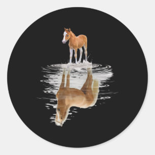 Cute Horse Mirror Water Horseback Riding Girls Hor Classic Round Sticker