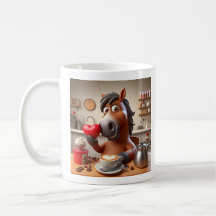 Cute horse mug with coffee and hearts