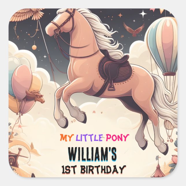 cute horse my little pony first 1st birthday square sticker (Front)