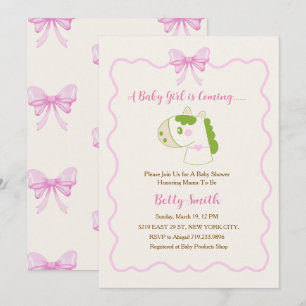 Cute Horse Pink Bow Personalised Girl Baby Shower  Invitation