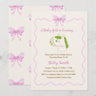 Cute Horse Pink Bow Personalised Girl Baby Shower Invitation