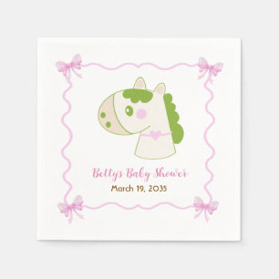 Cute Horse Pink Bow Personalised Girl Baby Shower Napkin