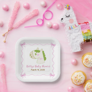 Cute Horse Pink Bow Personalised Girl Baby Shower  Paper Plate