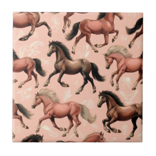 Cute Horse Pink Seamless Ceramic Tile