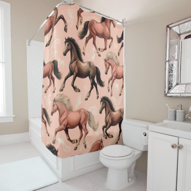 Cute Horse Pink Seamless Shower Curtain (In Situ)