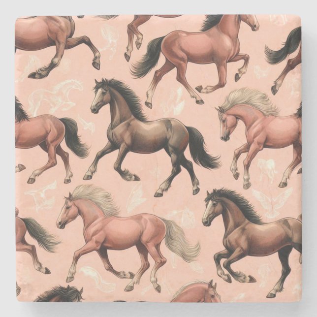 Cute Horse Pink Seamless Stone Coaster (Front)