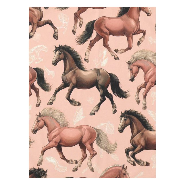 Cute Horse Pink Seamless Tablecloth (Front)