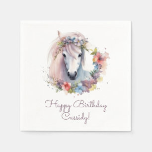 Cute Horse Pony Flowers Kids Birthday Party Napkin