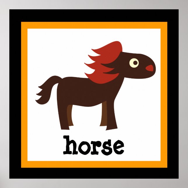 Cute Horse Safari Animals Baby Kids Poster (Front)