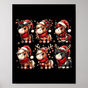 Cute Horse Santa Christmas Lights Funny Xmas Anima Poster
