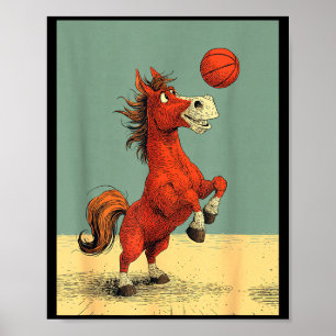 Cute horse sports funny basketball cartoon design poster