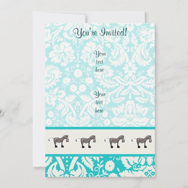 Cute Horse; Teal Invitation (Front)