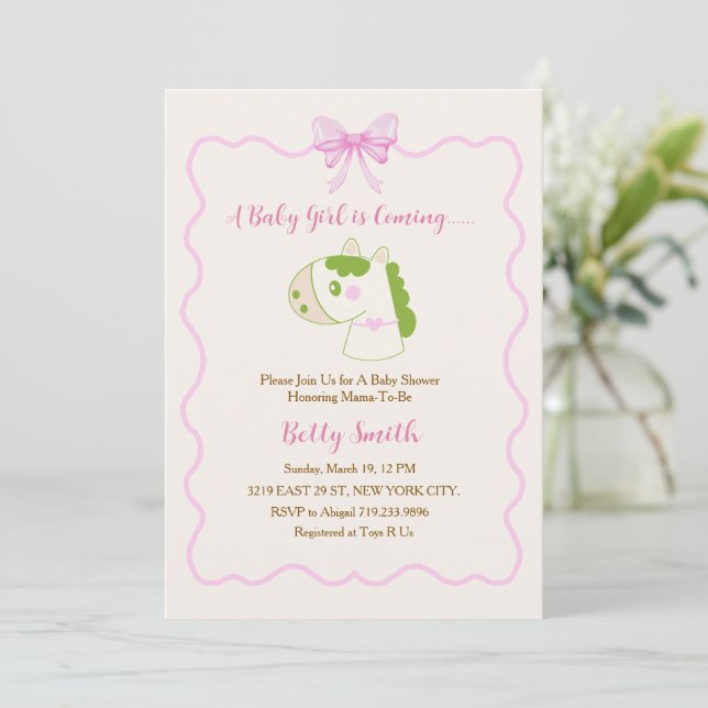 Cute Horse Theme Personalised Girl Baby Shower  Invitation (Standing Front)