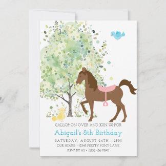 Cute Horse, Trees, Pony Rides Equestrian Birthday Invitation