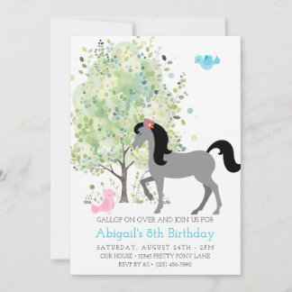 Cute Horse, Trees, Pony Rides Equestrian Birthday Invitation