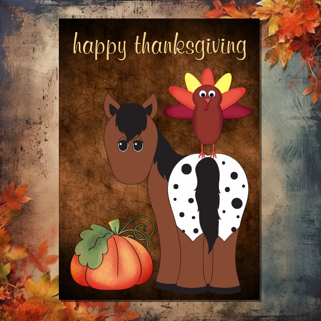 Cute Horse, Turkey and Pumpkin Thanksgiving Holiday Card (Front - Cute Horse, Turkey and Pumpkin Thanksgiving Holiday Card)