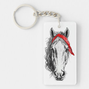 Cute Horse wears western Red Bandanna Key Ring