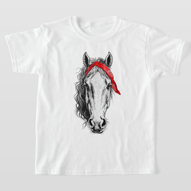 Cute Horse wears western Red Bandanna T-Shirt (Laydown)