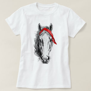 Cute Horse wears western Red Bandanna T-Shirt