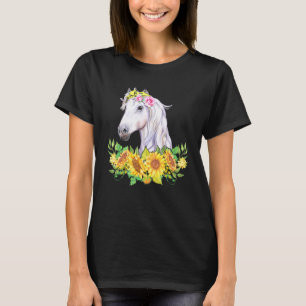 Cute Horse With Floral Bandanna Sunflower Horse Ri T-Shirt