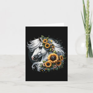 Cute Horse With Sunflowers Floral Horseback Riding Card