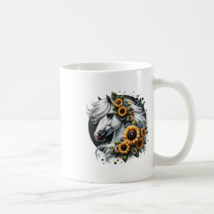 Cute Horse With Sunflowers Floral Horseback Riding Coffee Mug