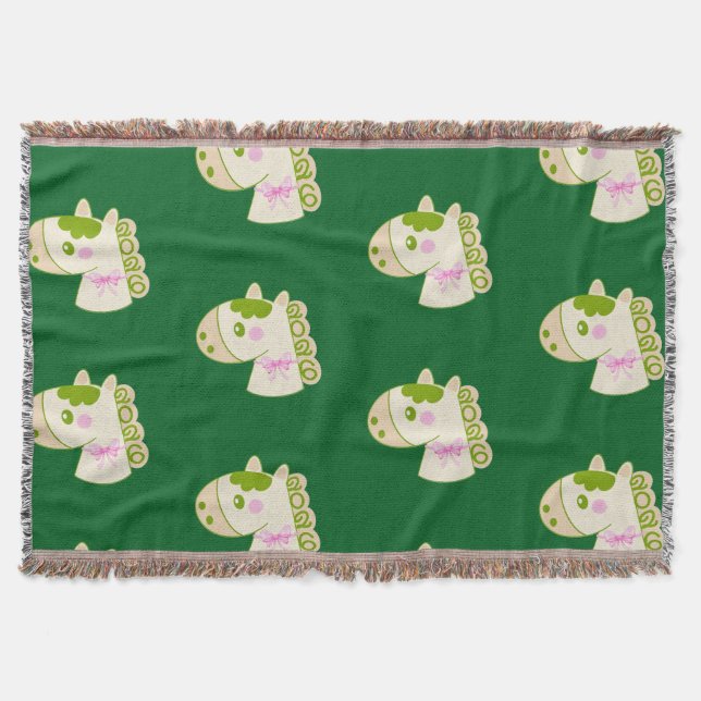 Cute Horses Chinese New Year 2026 Lucky  Throw Blanket (Front)