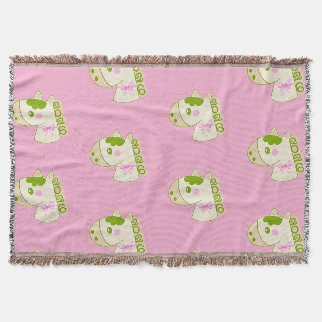 Cute Horses Chinese New Year 2026 Lucky  Throw Blanket (Front)