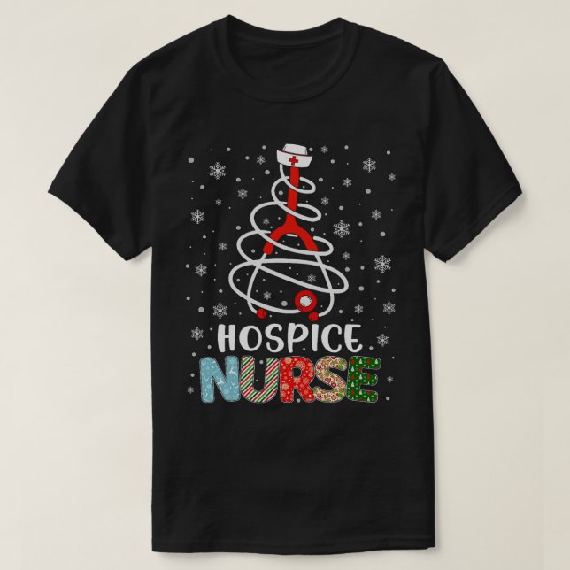 Cute Hospice Nurse Xmas Tree Merry Christmas Nurse T-Shirt (Design Front)