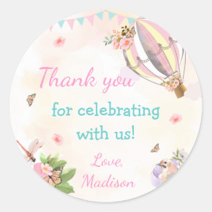 Cute Hot Air Balloon 1st Watercolor Birthday RSVP Classic Round Sticker