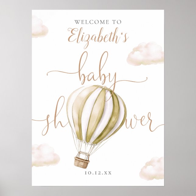 Cute Hot Air Balloon Baby Shower Welcome Sign (Front)