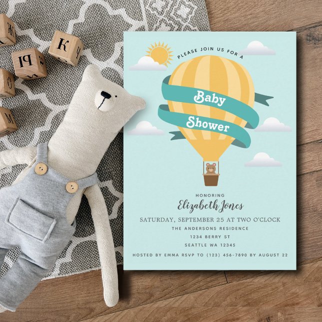 Cute Hot Air Balloon Bear Baby Shower Invitation (Creator Uploaded)