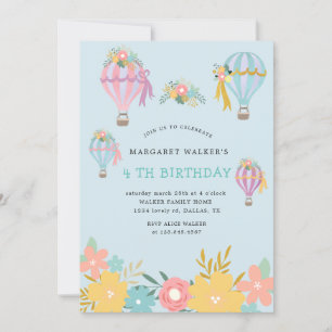 cute hot air balloon Birthday Invitation
