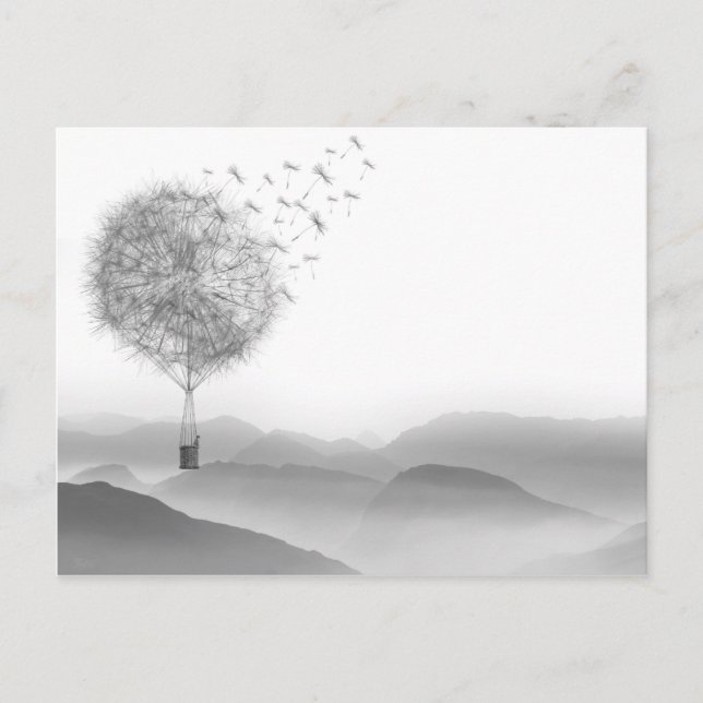 Cute Hot Air Balloon Dandelion Seeds Blowing Postcard (Front)