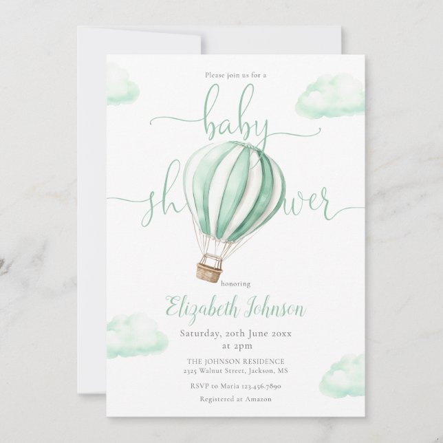 Cute Hot Air Balloon Gender Neutral Baby Shower Invitation (Front)
