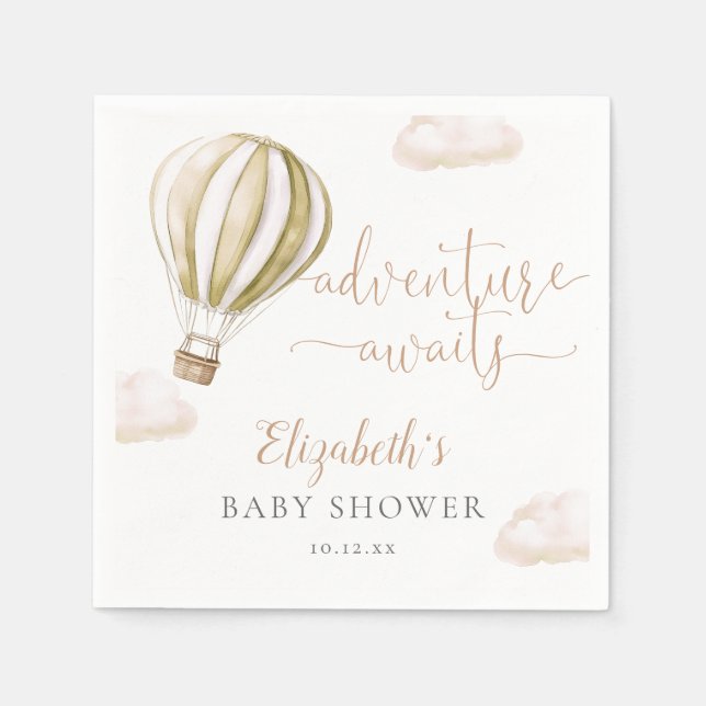Cute Hot Air Balloon Gender Neutral Baby Shower Napkin (Front)