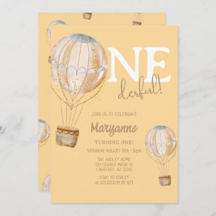 Cute Hot Air Balloon Kids Birthday Invitation