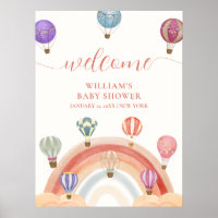 Cute Hot Air Balloon Rainbow Baby Shower Welcome