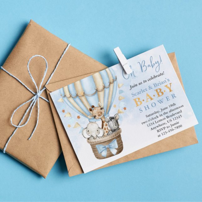 Cute Hot Air Balloon Safari Animals Baby Shower Invitation (Creator Uploaded)